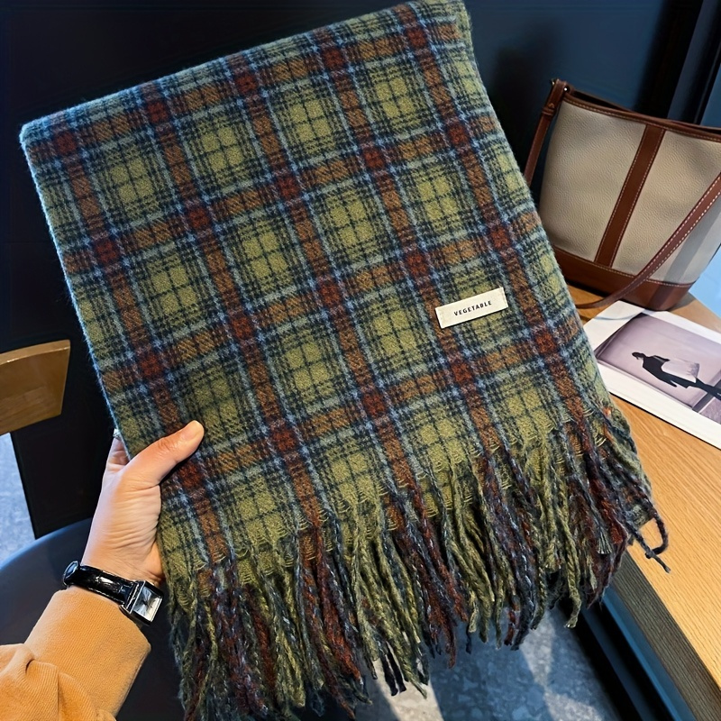 Vintage Green Plaid Tassel Sca - Cashmere Pashmina Wrap avis et prix