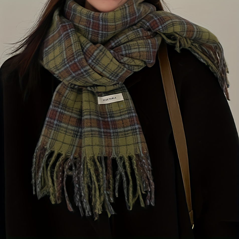 Vintage Green Plaid Tassel Sca - Cashmere Pashmina Wrap avis et prix