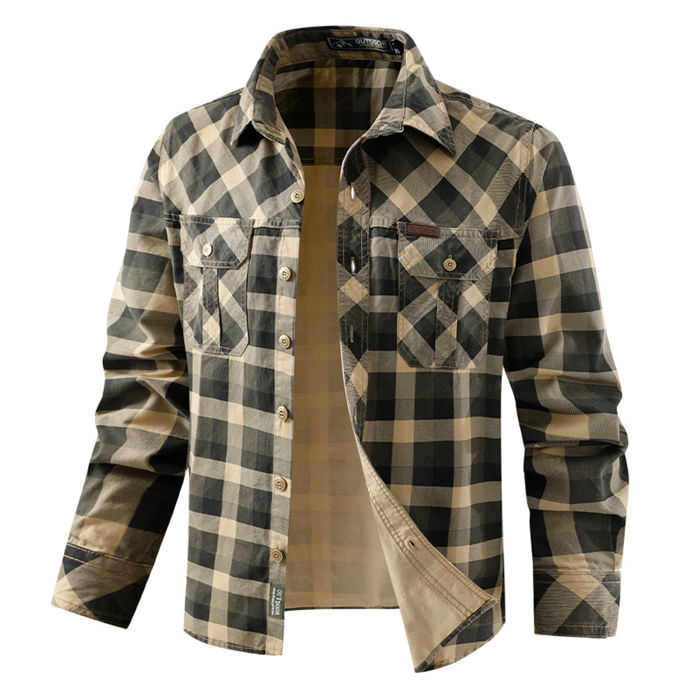 Spring Autumn Men's Cotton Pla - Flannel Shirt Lined avis et prix