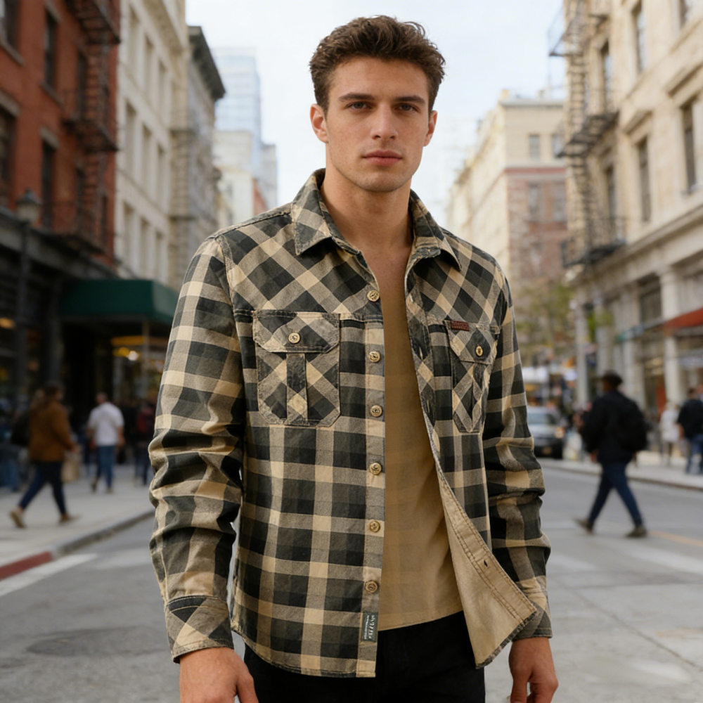 Spring Autumn Men's Cotton Pla - Flannel Shirt Lined avis et prix