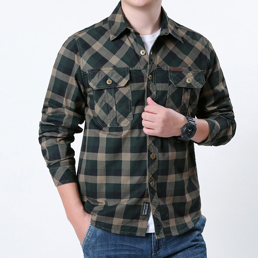 Spring Autumn Men's Cotton Pla - Flannel Shirt Lined avis et prix