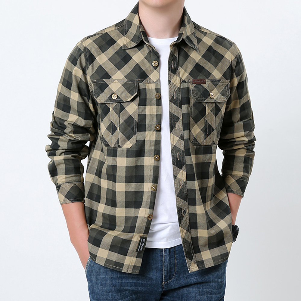 Spring Autumn Men's Cotton Pla - Flannel Shirt Lined avis et prix