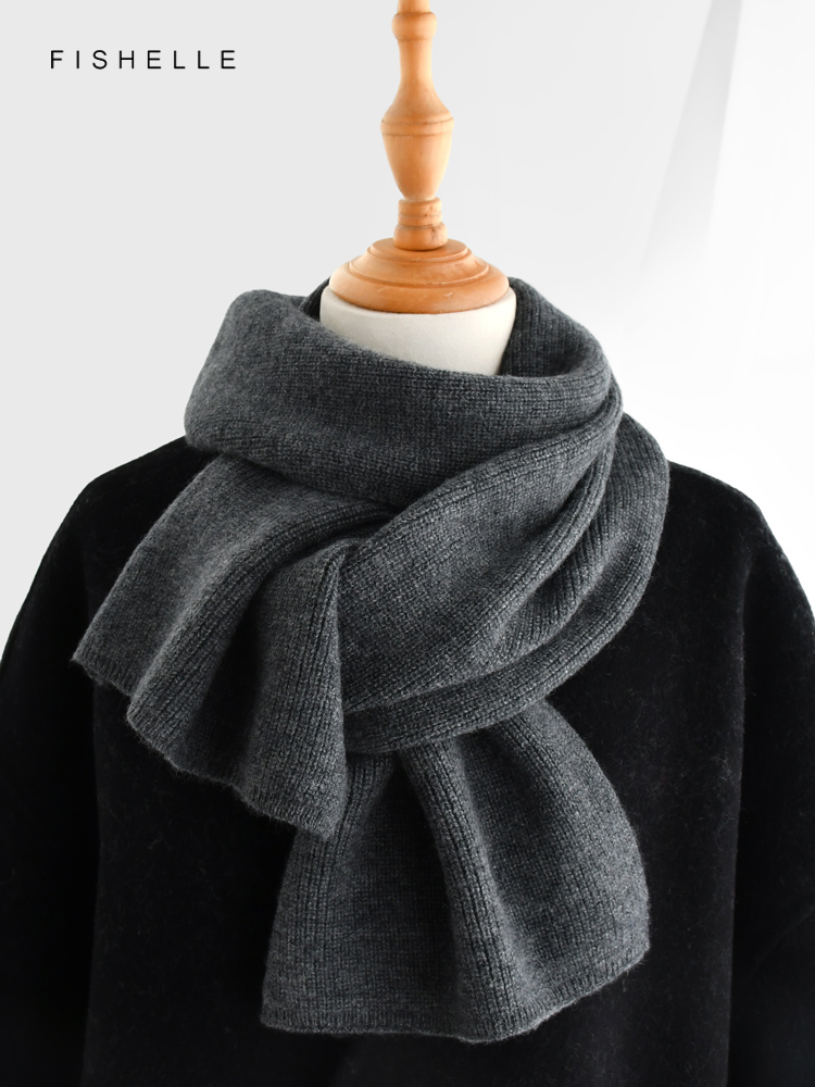 Gray solid color cashmere scar - Wool Scarf Men avis et prix