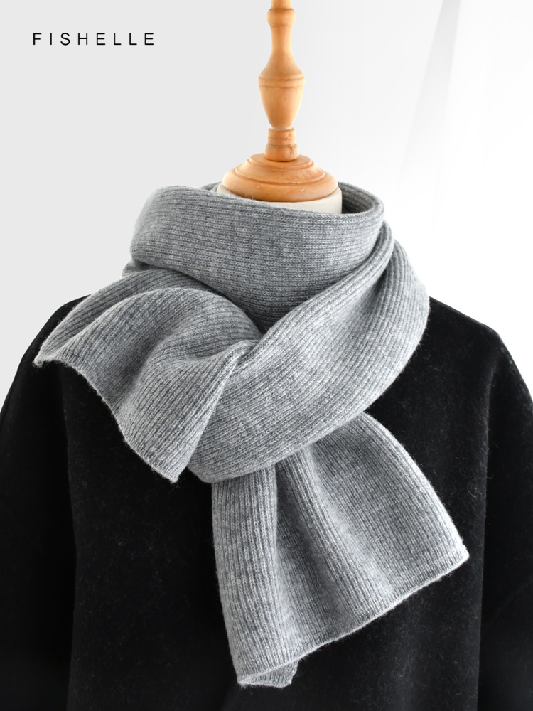 Gray solid color cashmere scar - Wool Scarf Men avis et prix