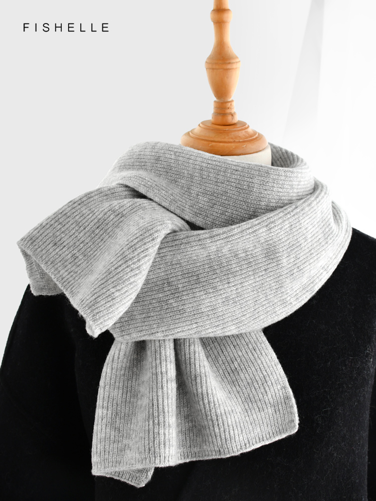 Gray solid color cashmere scar - Wool Scarf Men avis et prix