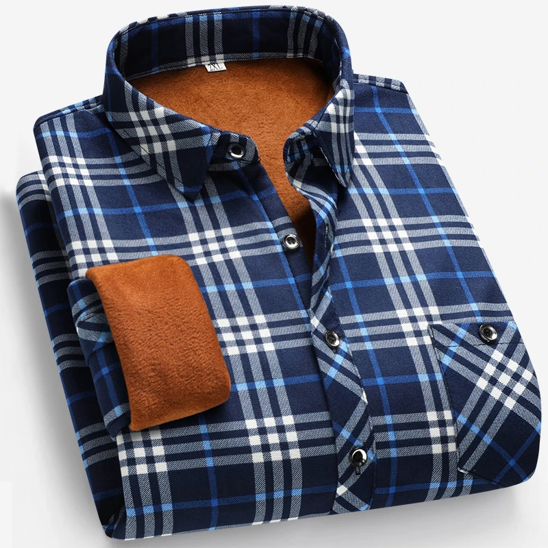 Autumn and Winter Men's Fleece - Flannel Shirt Lined avis et prix