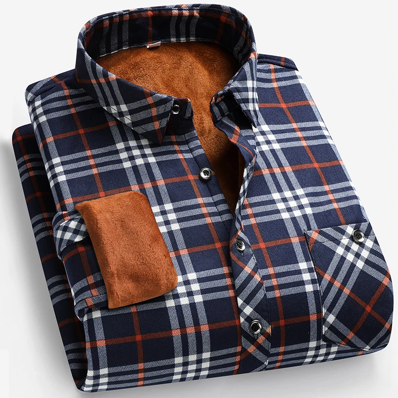 Autumn and Winter Men's Fleece - Flannel Shirt Lined avis et prix