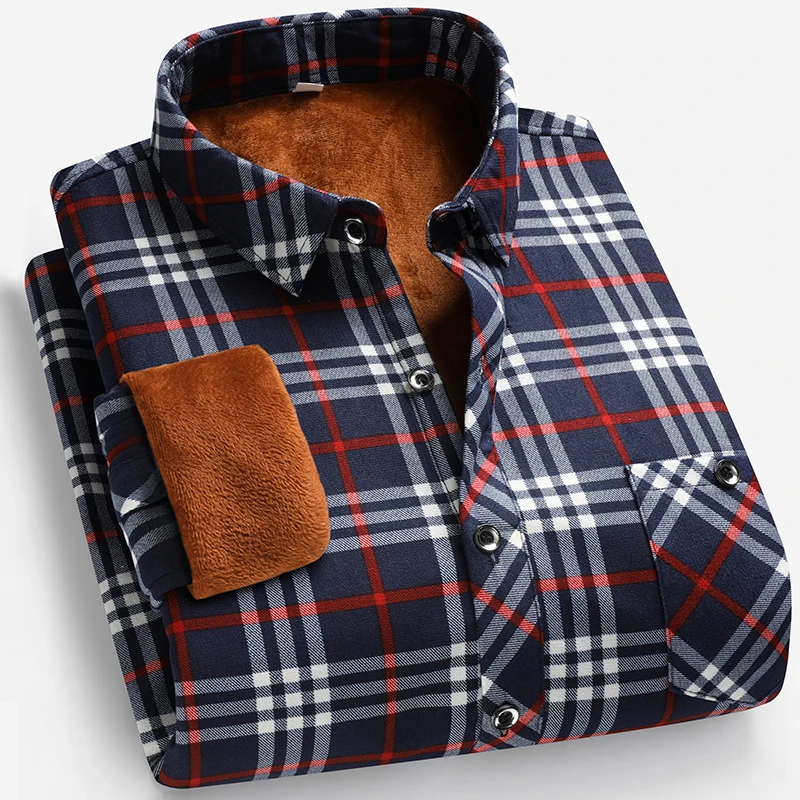 Autumn and Winter Men's Fleece - Flannel Shirt Lined avis et prix