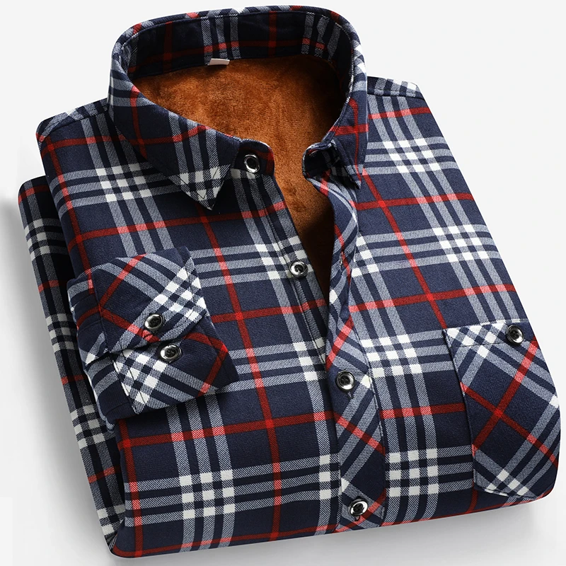 Autumn and Winter Men's Fleece - Flannel Shirt Lined avis et prix