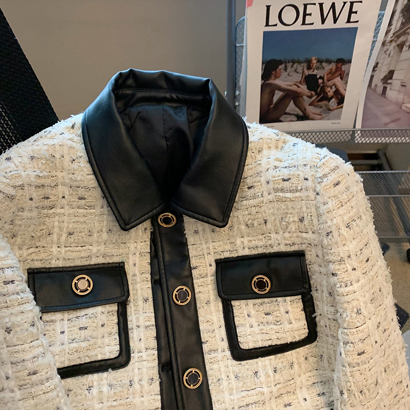 Contrast Stitching Tweed Fragr - Down Jacket Packable avis et prix
