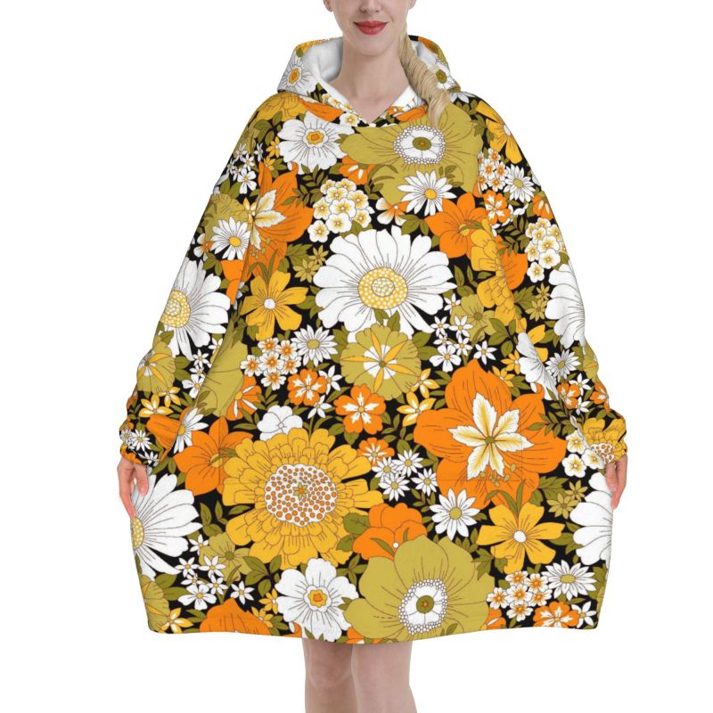 Hippie Flower Floral Retro Bla - Sherpa Hoodie Fleece avis et prix