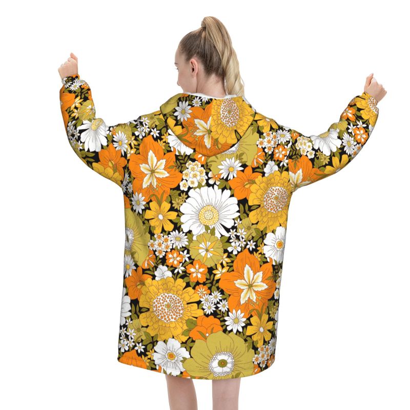 Hippie Flower Floral Retro Bla - Sherpa Hoodie Fleece avis et prix