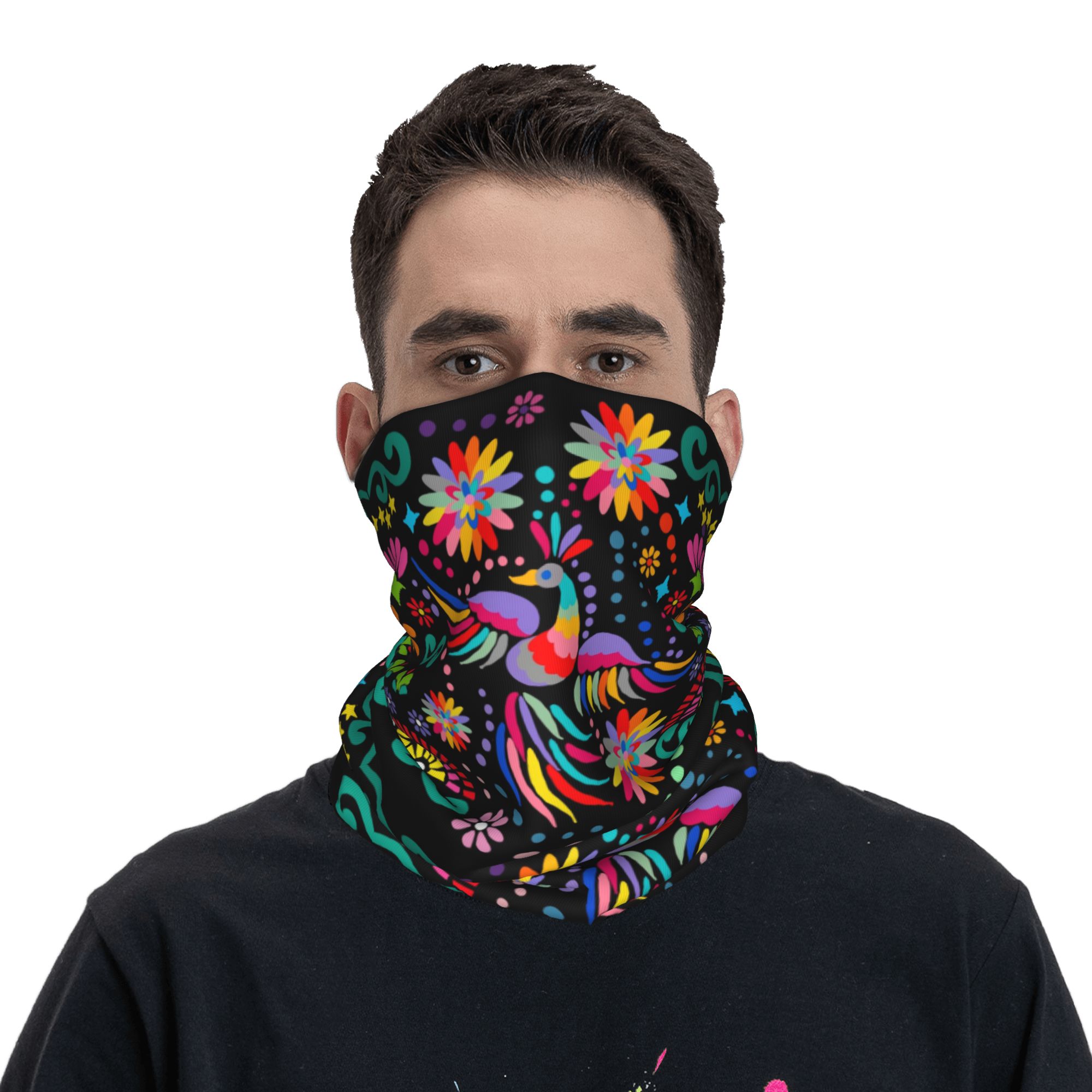 Custom Mexican Floral Flower T - Neck Gaiter Fleece avis et prix