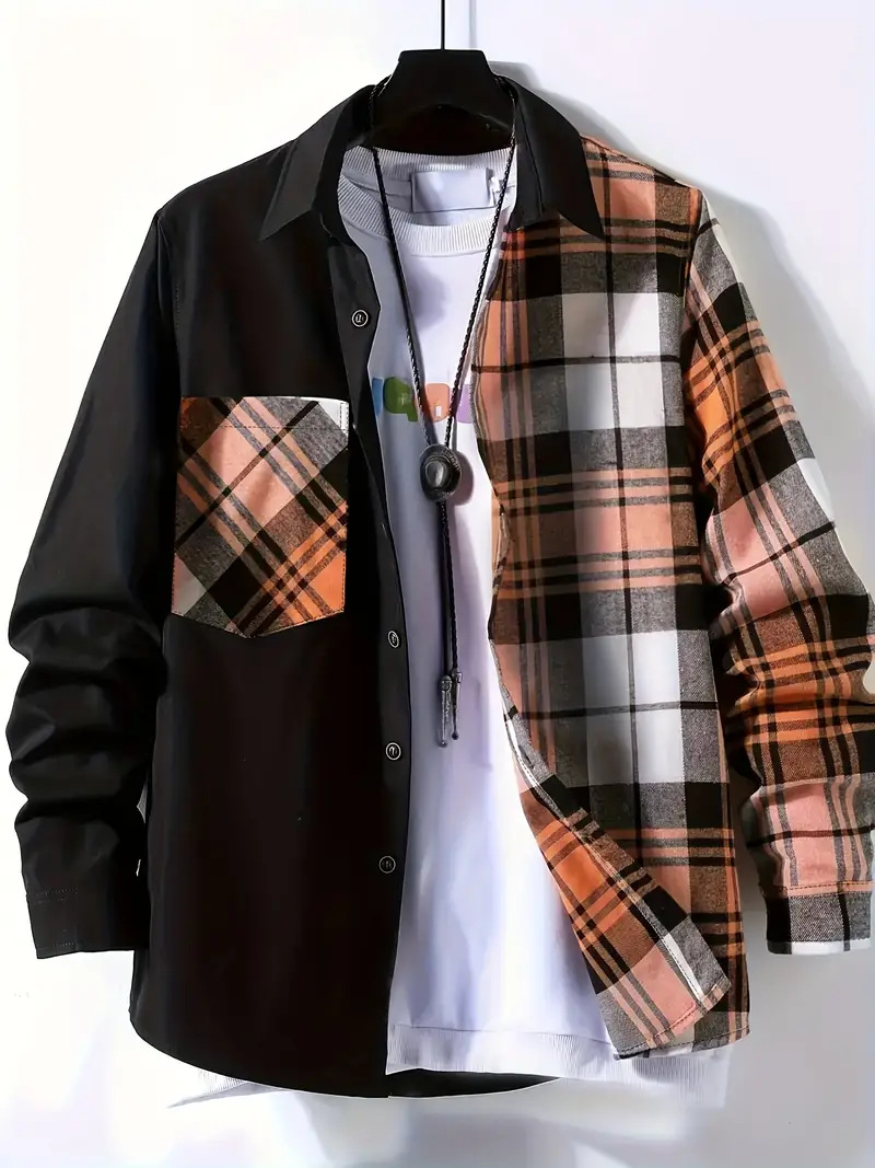 Spring and Autumn Men's Casual - Flannel Shirt Lined avis et prix