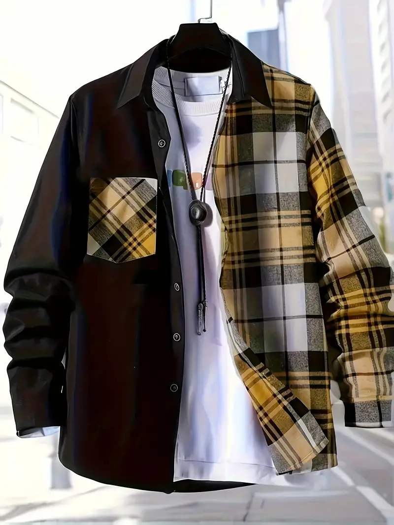 Spring and Autumn Men's Casual - Flannel Shirt Lined avis et prix