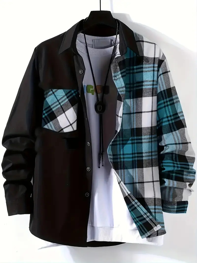 Spring and Autumn Men's Casual - Flannel Shirt Lined avis et prix