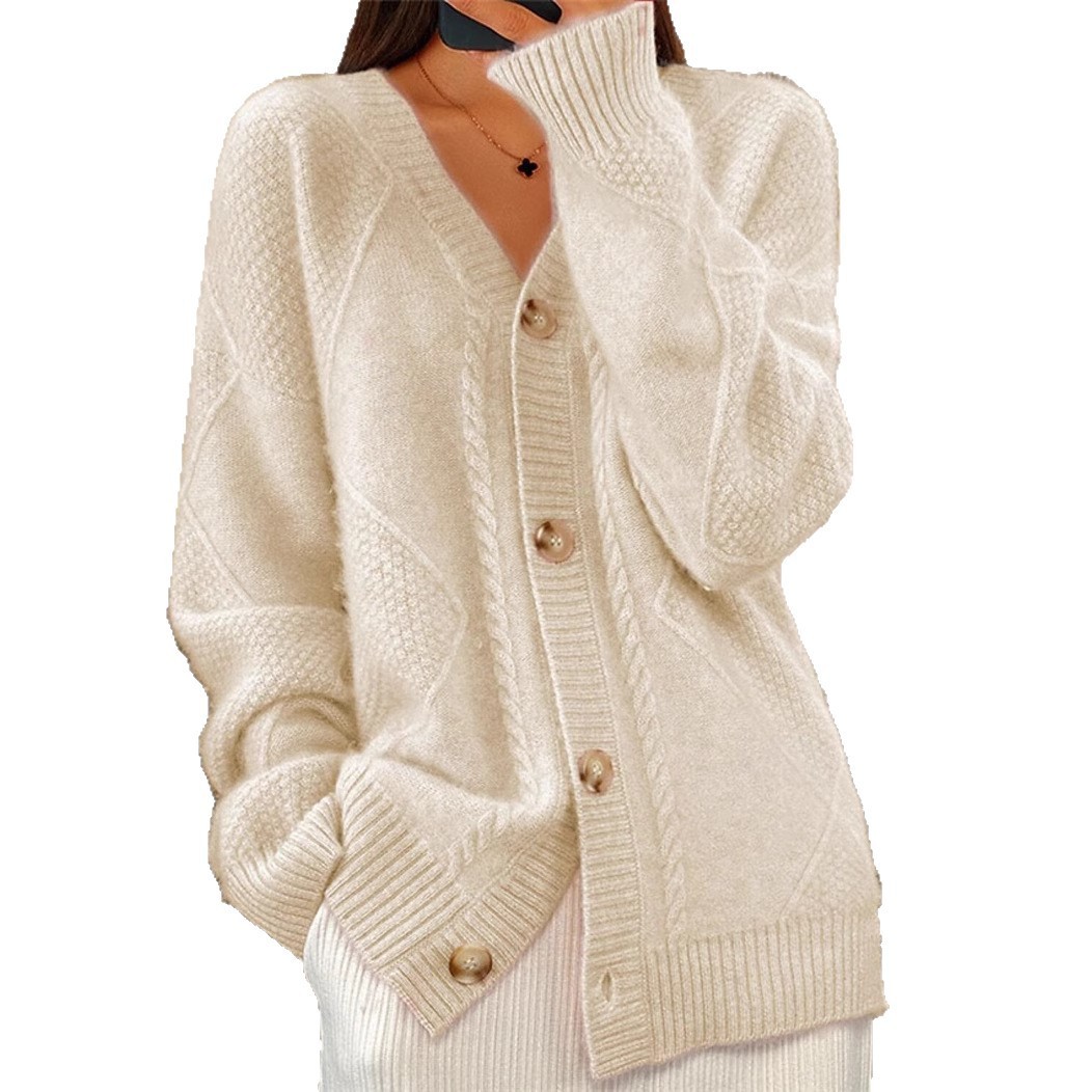 Women V Neck Cable Knit Cardig - Down Jacket Packable avis et prix