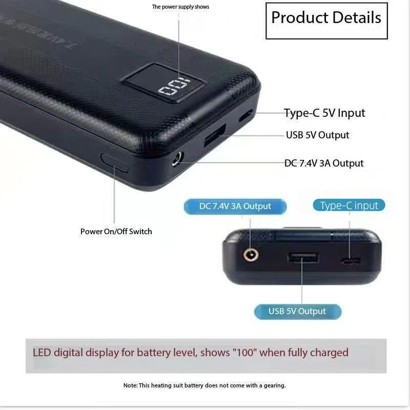 New Large Capacity 7.4V/3A/160 - Heated Vest Battery avis et prix