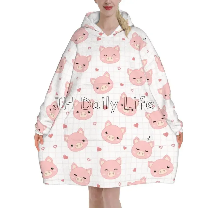 Cartoon Pigs Wearable Flannel  - Sherpa Hoodie Fleece avis et prix