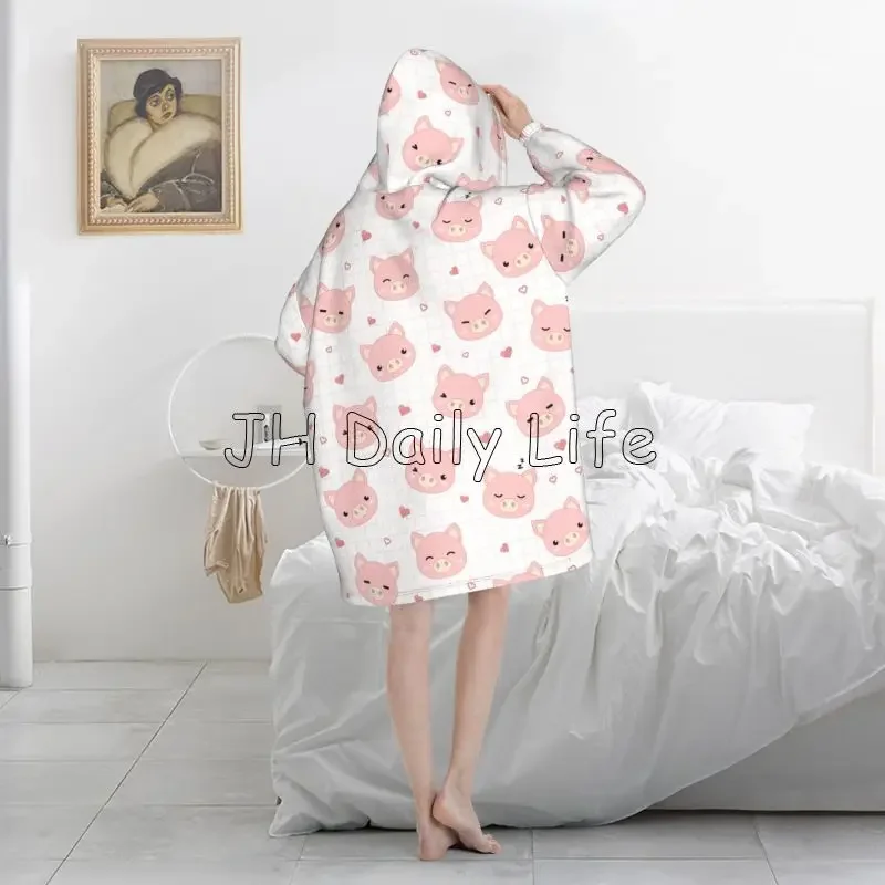 Cartoon Pigs Wearable Flannel  - Sherpa Hoodie Fleece avis et prix