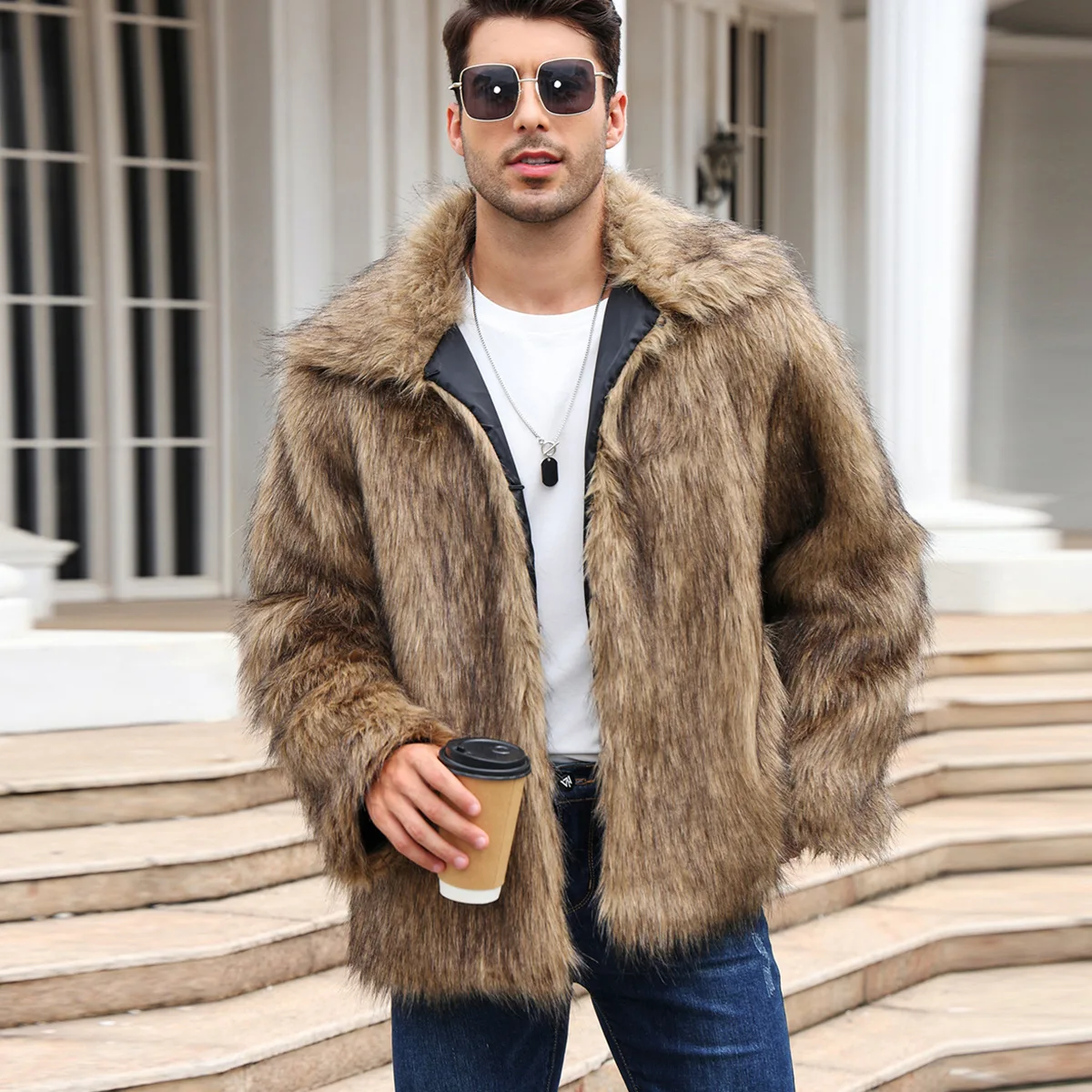 Men Faux Fox Fur Jacket Coat W - Down Jacket Packable avis et prix