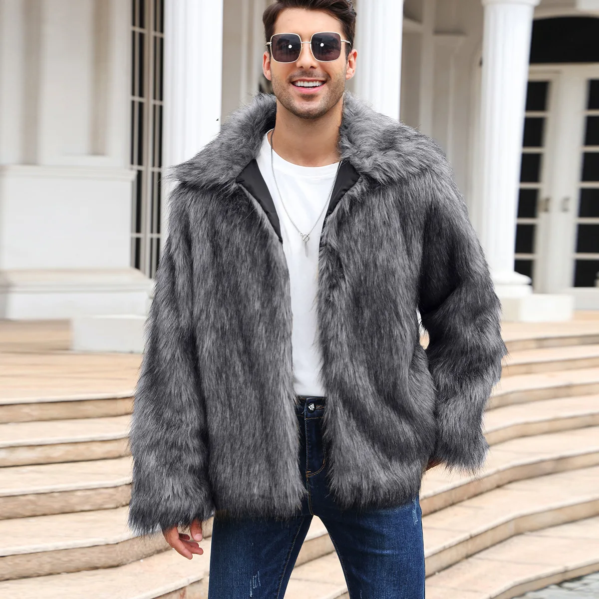 Men Faux Fox Fur Jacket Coat W - Down Jacket Packable avis et prix
