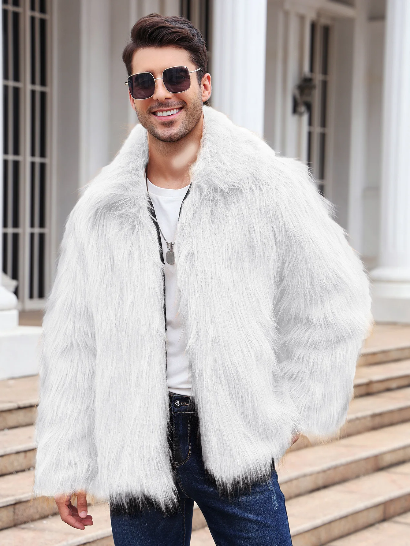 Men Faux Fox Fur Jacket Coat W - Down Jacket Packable avis et prix