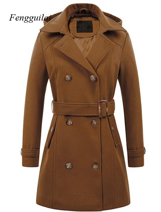 Women's Black Hooded Double Br - Wool Coat Peacoat avis et prix