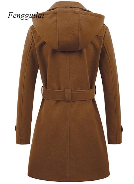 Women's Black Hooded Double Br - Wool Coat Peacoat avis et prix