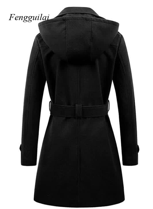 Women's Black Hooded Double Br - Wool Coat Peacoat avis et prix