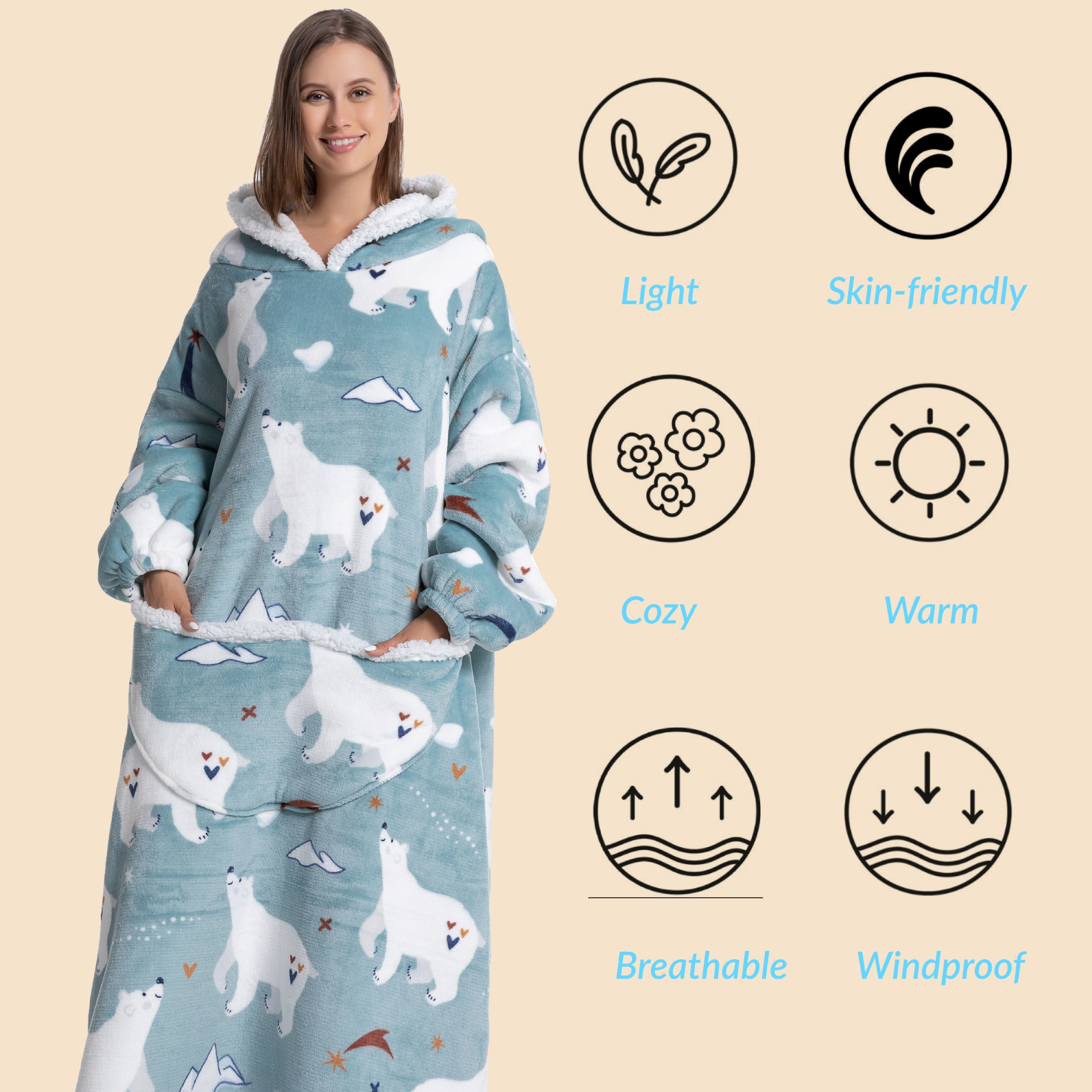 Oversized Wearable Blanket Coz - Sherpa Hoodie Fleece avis et prix